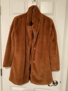 Guess Faux Fur Coat in Rich Rust Brown